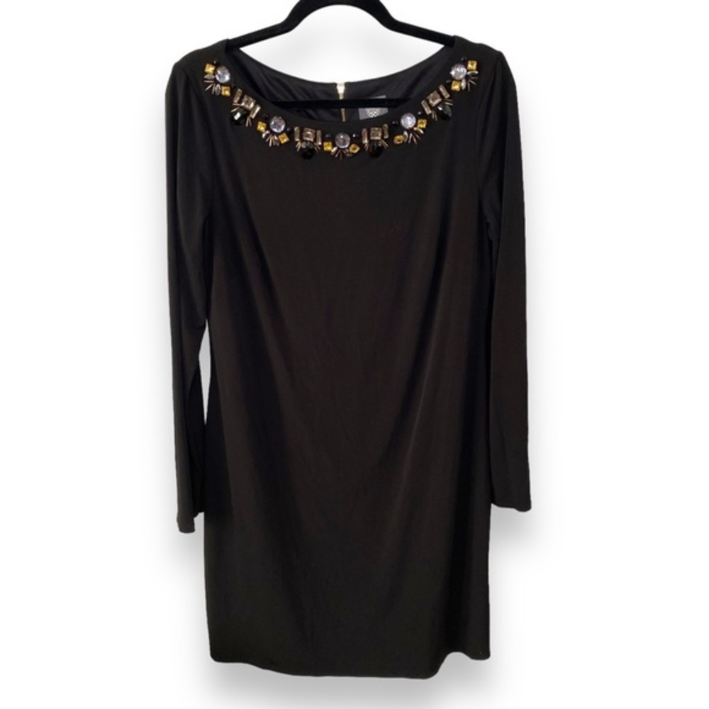 Vince Camuto Black Jeweled Long Sleeve Party Fancy Dress Size 12